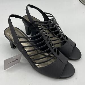 east 5th Womens Neville Peep Toe Block Heel Gray Gunmetal Pumps Size 7M
